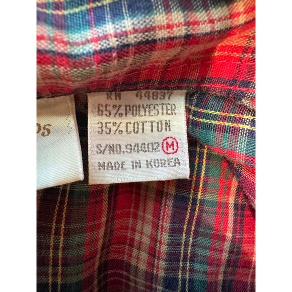 Vintage 80s Plaid Button down western long sleeve collared top Sz M - Picture 7 of 8